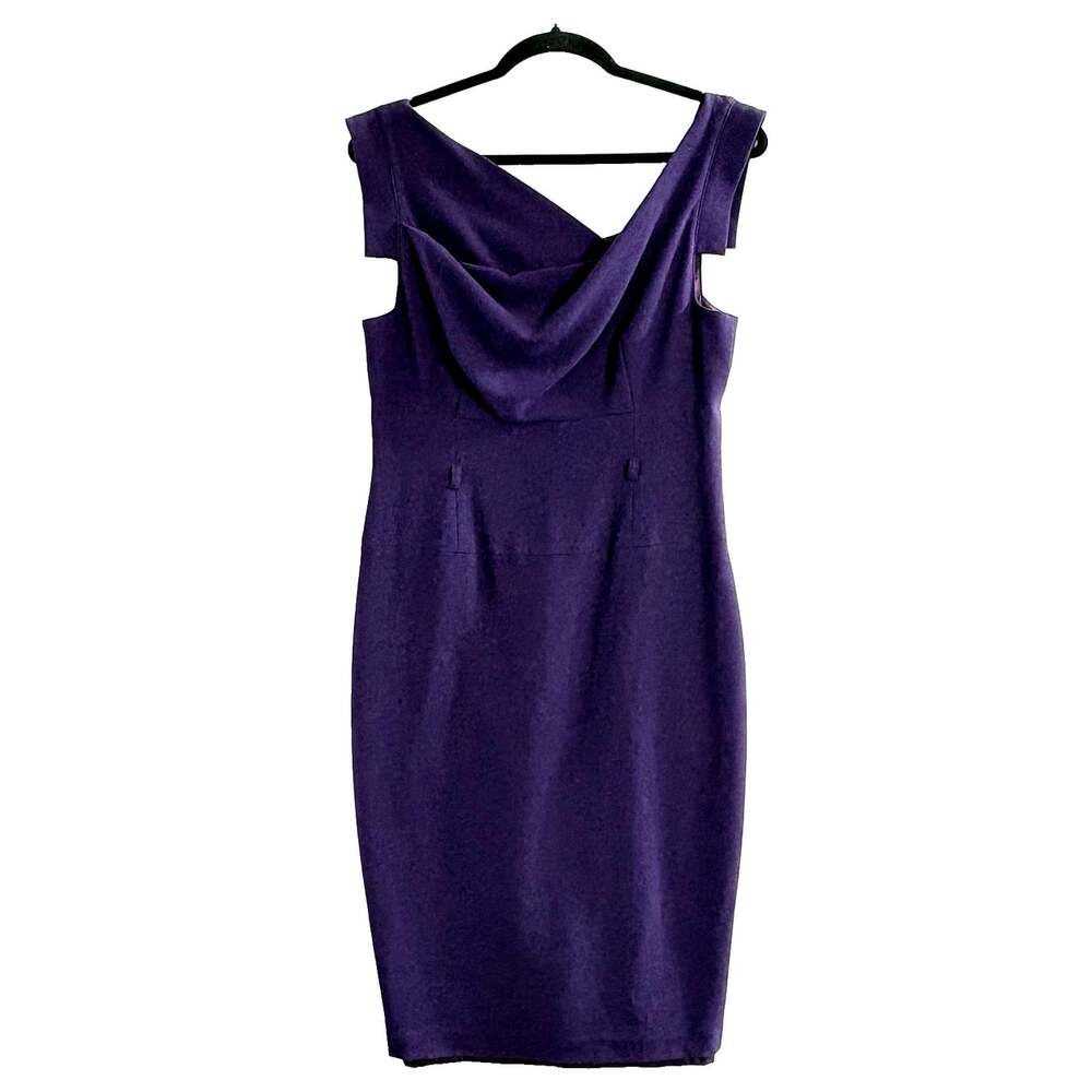 BLACK HALO Women Jackie O Sheath Sleeveless Drape Neck Dress Sz 10 Purple 42-3
